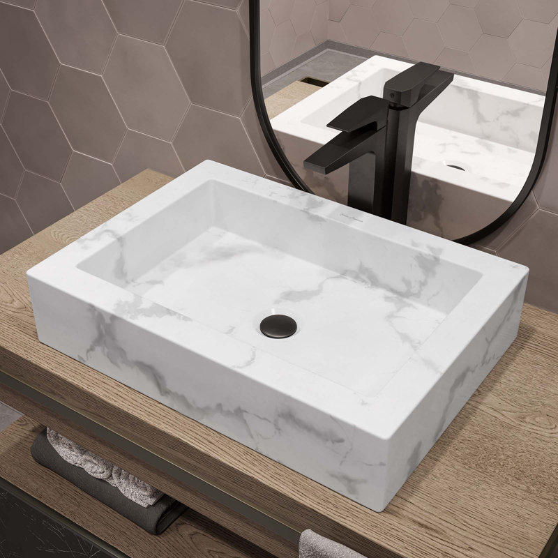 Lavabo de salle de bain vasque en céramique 22 po Voltaire, Marbre blanc