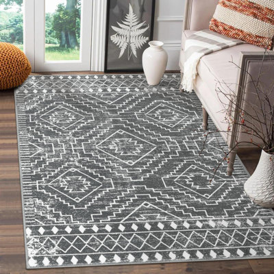 Tribal Geometric Plush Area Rug – Bold Moroccan-Inspired Accent with Non-Slip Base
