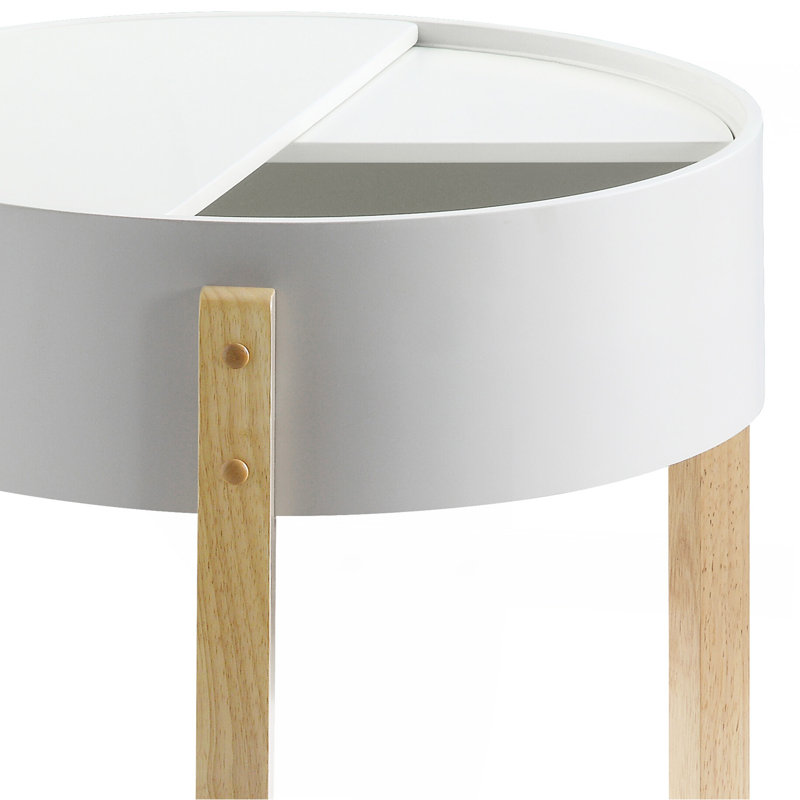 White & Natural Round End Table