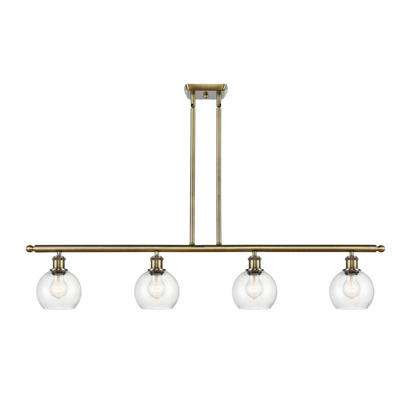 Luminaire suspendu linéaire à 4 lumières pour îlot de cuisine Hamida, Laiton antique, H 9,38 po x l 48 po x P 6 po