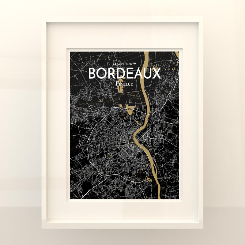 Bordeaux City Map In Luxe - No Frame Print, 20cm H x 16cm W x 0.05cm D