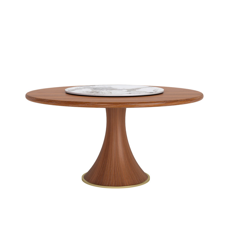 Mid-Century Space-Saving Solid Wood Rotating Round Dining table With Lazy Susan Tabletop, 29.52"H x 53.15"L x 53.15"W
