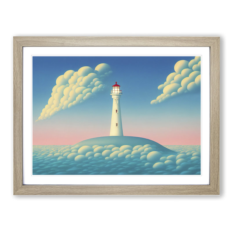 Hypnotic Lighthouse - Single Picture Frame Print, 46cm H x 64cm W x 2cm D, Oak