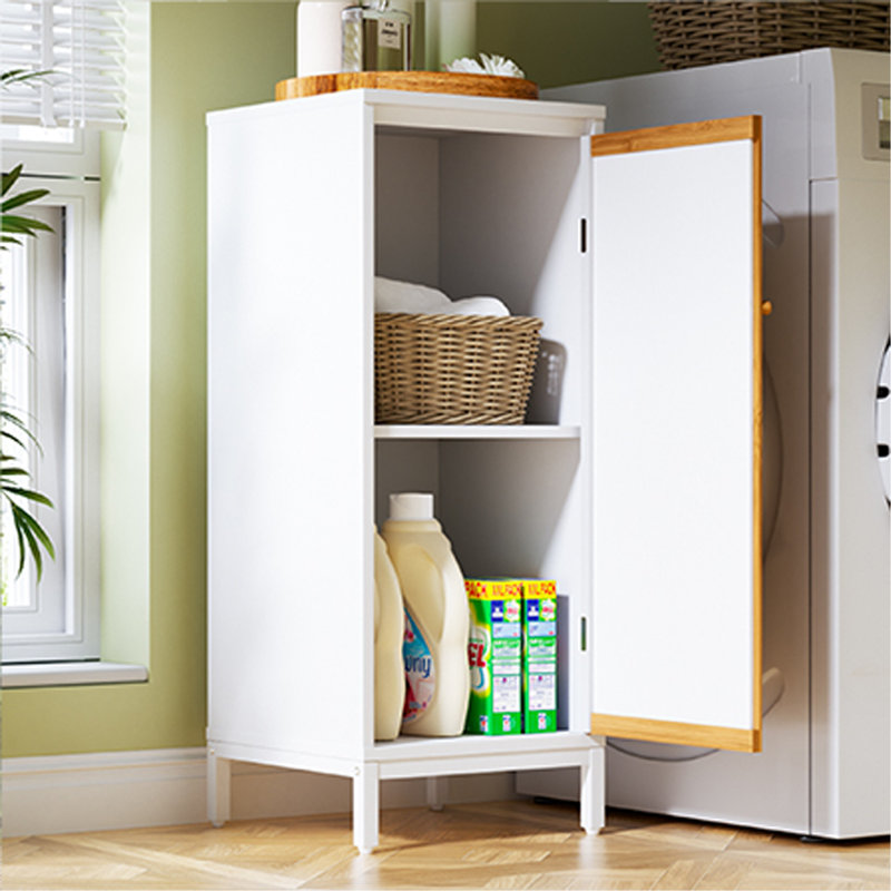 Living Room Side Cabinet With Bamboo Slats Door - Natural/White