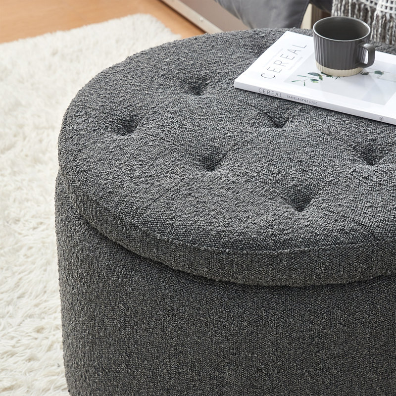 Repose-pieds rond avec rangement 2East 25,6 po, Mélange de polyester gris foncé