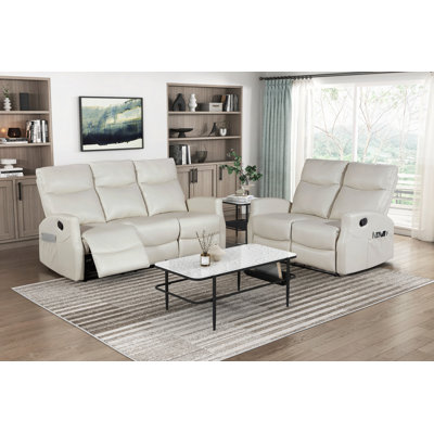 Ensemble de canapé inclinable contemporain 2 pièces avec causeuse et poches latérales en similicuir et revêtement en contreplaqué