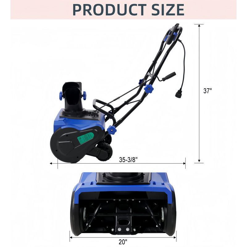 Souffleuse à neige électrique 20 pouces avec cordon, 120 V / 60 Hz, moteur de 15 ampères, distance de projection de 30 pi