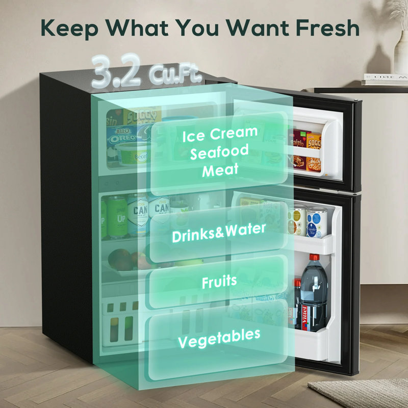 Mini Refrigerator 3.2cu.ft Compact Fridge 2-double Doors With A Freezer Low Noise Defrost Storage Of Beverages Vegetables And Fruits For Home Office Dorm