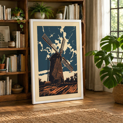 Windmill at Dusk Rustic - Wrapped Canvas