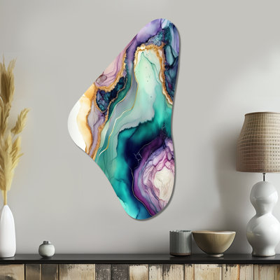 Frankel - Marble Unique Shape Metal Wall Art for Living Room, Green Asymmetrical Metal Art Print