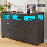 Jerral 6 - Drawer Dresser with Power Outlet & LED Light, Chest Of Drawers with Visual Storage Space