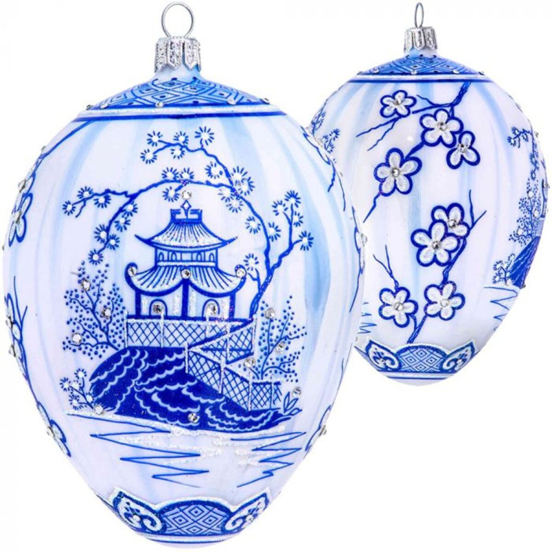 Glitterazzi Chinoserie White & Blue Jeweled Egg