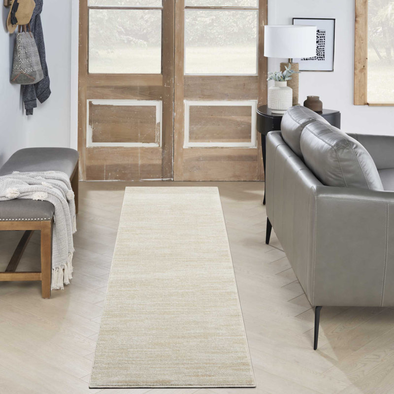 Tapis intérieur / extérieur ivoire / beige uni Mullican Sandy, Tapis de couloir 2 pi 2 po x 10 pi