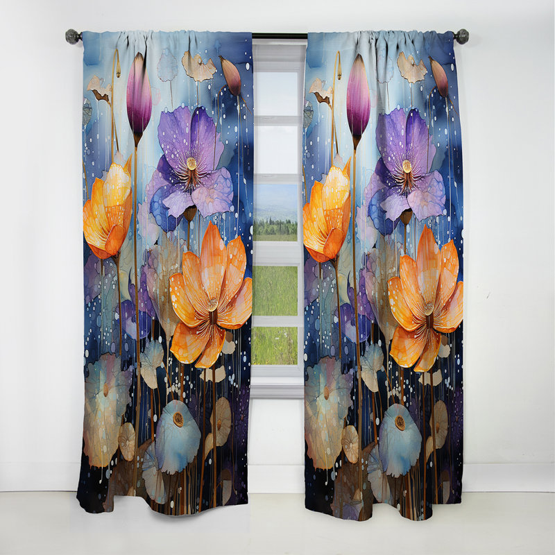 Bibeau - Rideau Violets - Rideau occultant à motif floral - 1 panneau, L 52 po x L 120 po