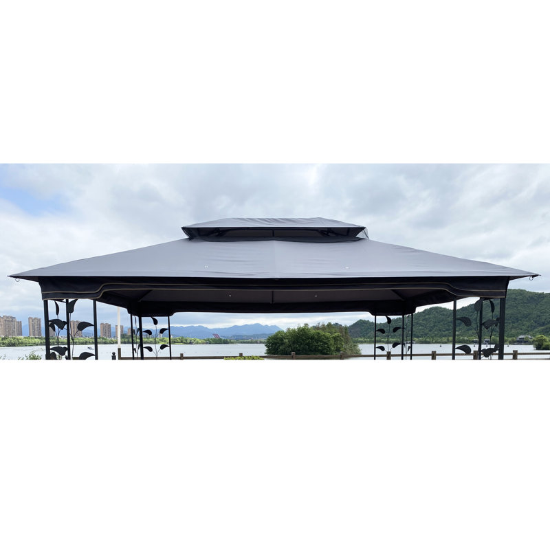 Matériau de remplacement pour pavillon de jardin 13 x 10 pi - Gris, tissu de patio facile à assembler, gris, résistant au soleil et aux intempéries