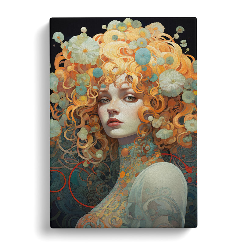 Woman With Curls Nouveau - Print, 76cm H x 50cm W x 3cm D