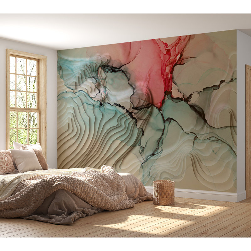 Murale abstraite pelez et collez - Composition d'encre 3D, L 41 po x l 57 po