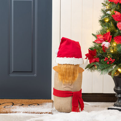 20"H Christmas Linen Highland Cow Doorstop Porch Decor