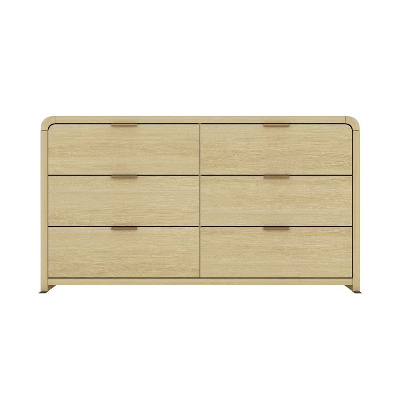 Hedden 60 Double Dresser with 6 Drawers in Natural Oak and Gold