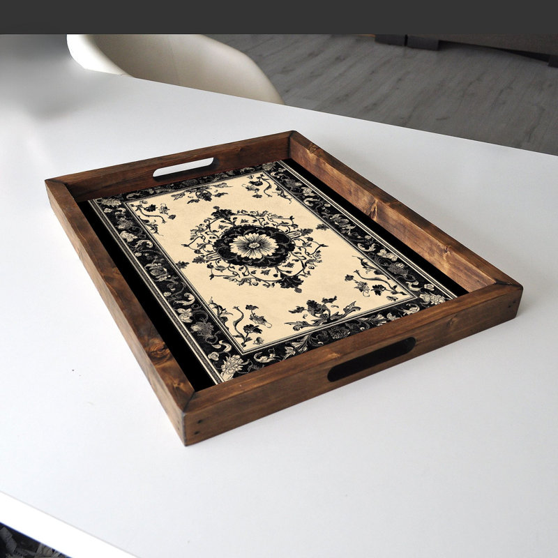 Élégant plateau en bois massif 18,9 x 15,0 x 1,6 pouces | Impression UV sur panneau de fibres à densité moyenne de 0,2 pouce d'épaisseur | Parfait pour servir, organiser et décorer la maison | Conception durable et élégante pour toutes les occasions
