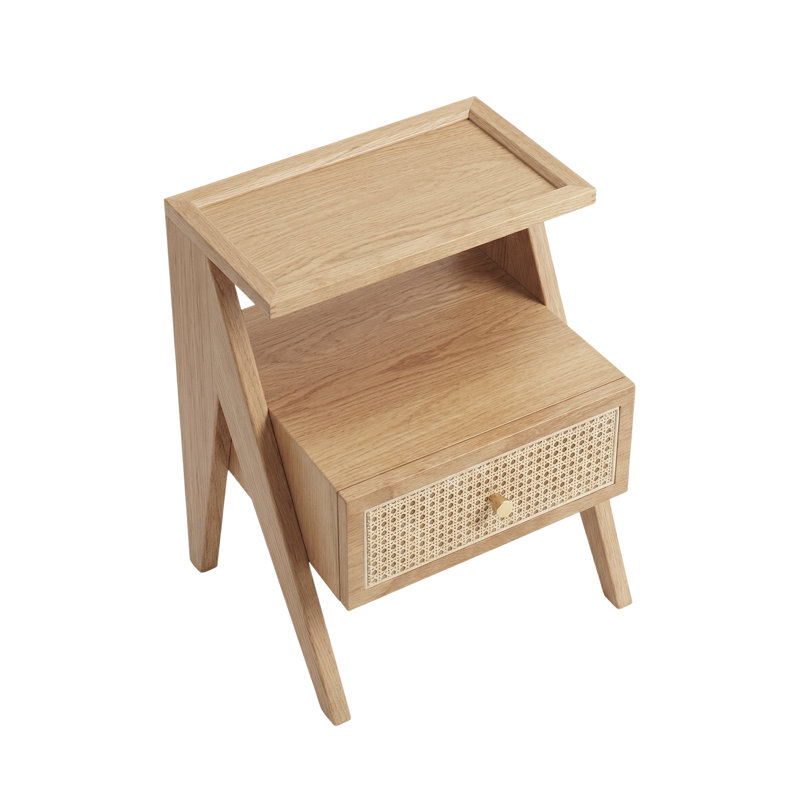 Mina Rattan 1 Drawer Wooden Bedside Cabinet - Natural Effect