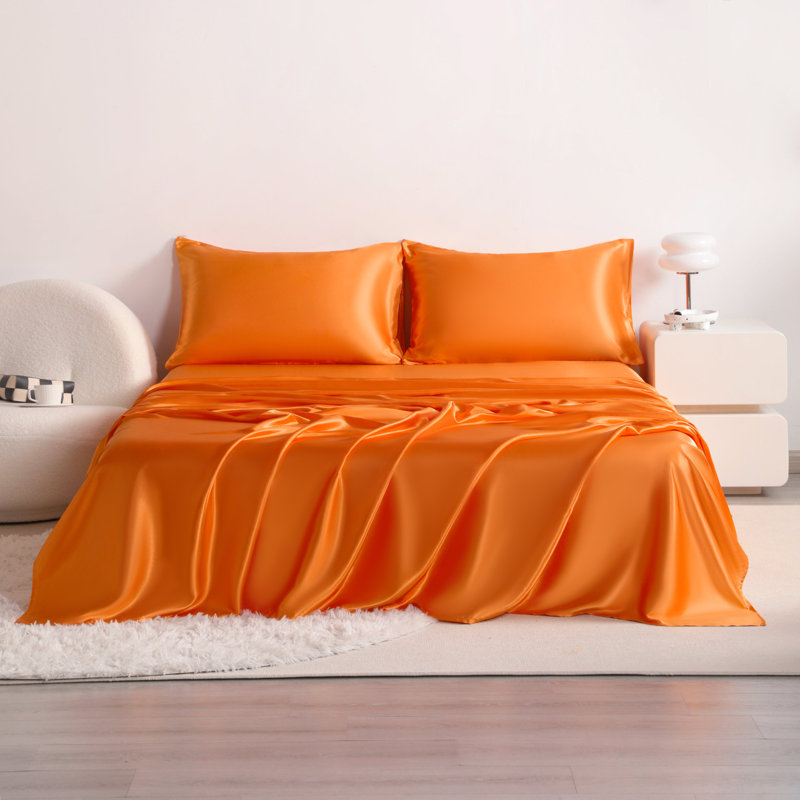 Ensemble de draps soyeux et soyeux, doux pour les cheveux et la peau, infroissable, infroissable, Orange