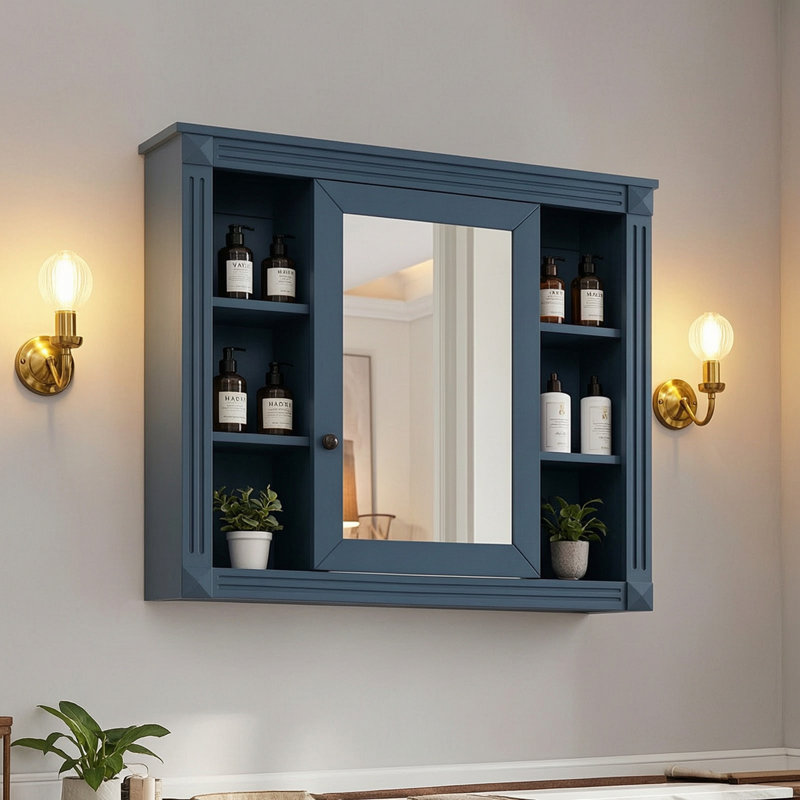 Armoire de rangement murale pour salle de bain, Bleu