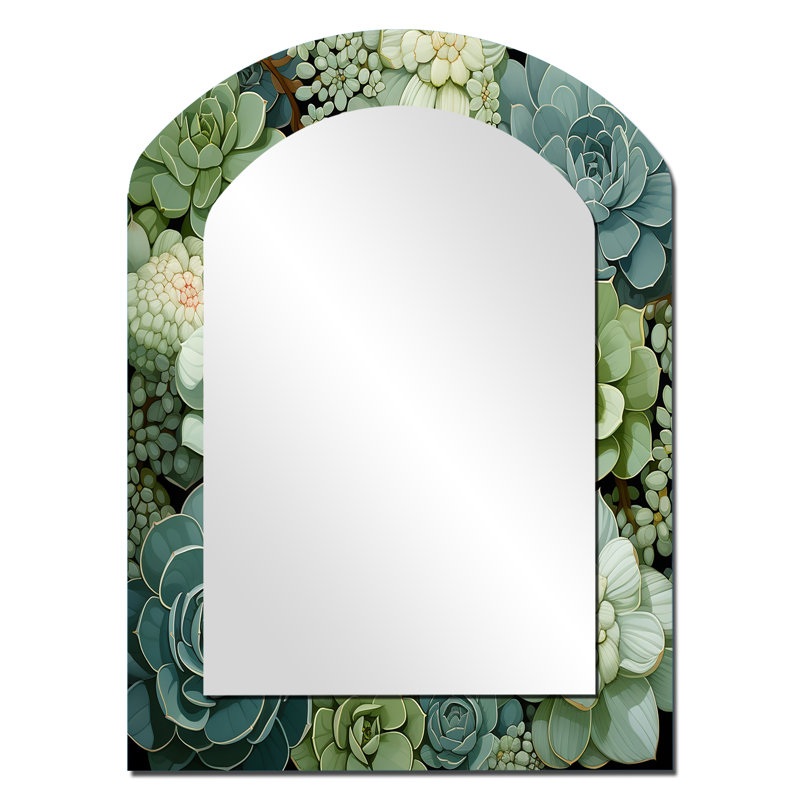 Green Succulents Flowers Serene Succulents IV - Grand miroir mural arqué sur métal, 34 po x 25 po