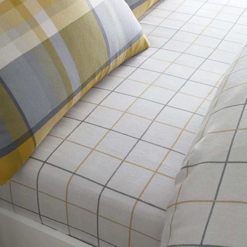 Brushed Check  Fitted Sheet, Ochre