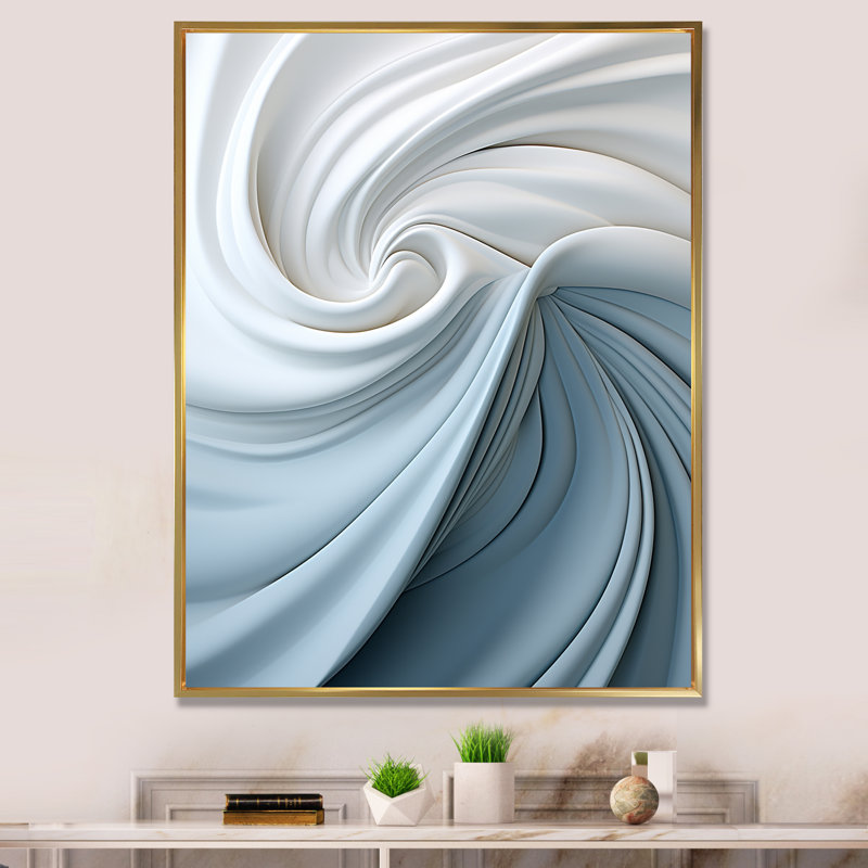 Décoration murale blanche et bleue Zen Spiral II - Spirales abstraites_106244, Cadre flottant doré