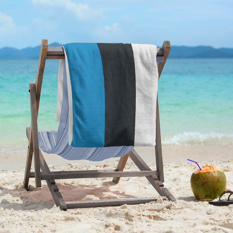Cotton Blend Beach Towel, Light Blue/Navy/Off White