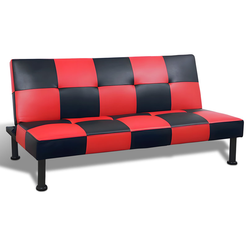 Canapé convertible 64 po, Similicuir noir et rouge