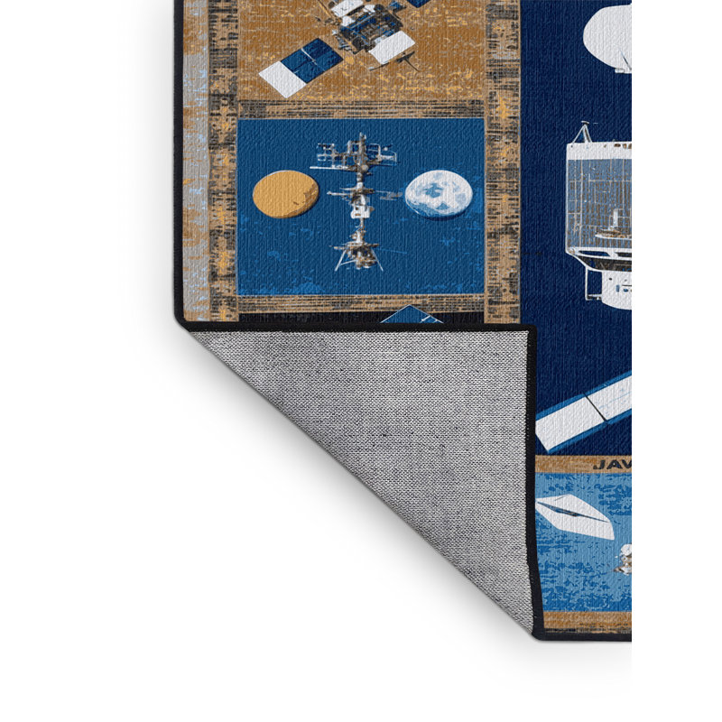 Tapis bleu lavable à la machine, Rond 8 pi