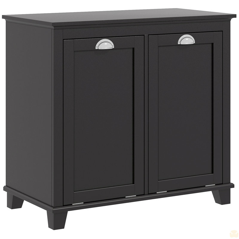 Dual Tilt out Laundry Hamper Cabinet, Bathroom Storage Cabinet with 2-Compartment Hamper, Modern  Floor Cabinet