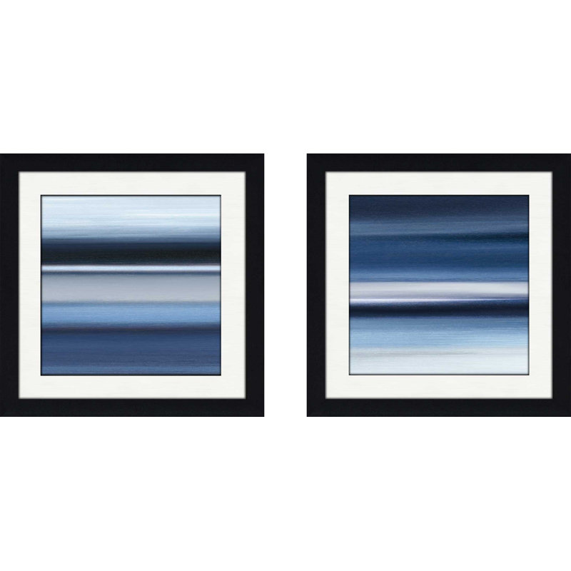 « indigo i », ensemble de 2 reproductions de peintures à l’acrylique encadrées, H 16,5 po x l 33 po x P 1 po, Blanc mat