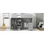 Lit mezzanine double en bois avec garde-robe intégrée, bureau, tablettes et tiroirs de rangement, gris