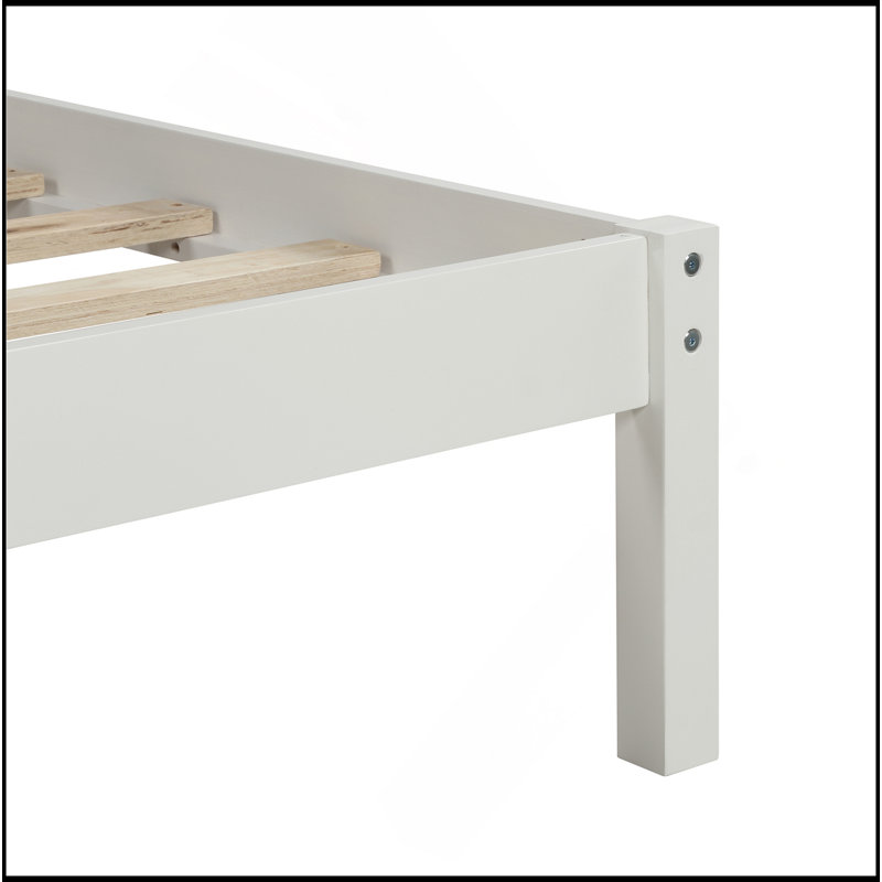 Platform Bed Frame With Headboard, Wood Slat Support, No Box Spring Needed, White, Twin
