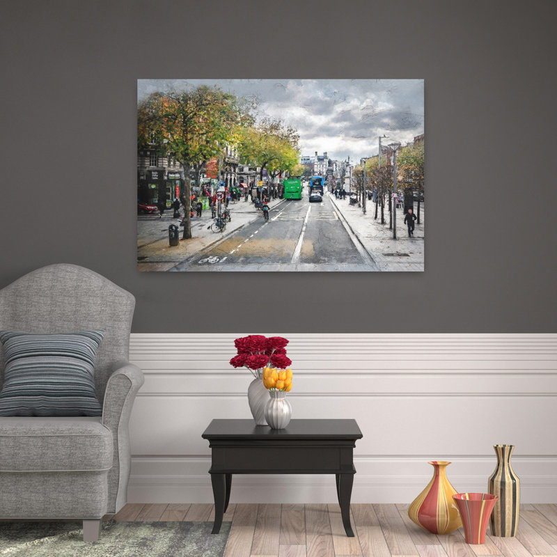 Paysage urbain d'automne, art urbain abstrait, H 32 po x l 48 po