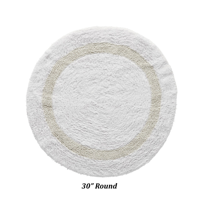 Tapis pour salle de bain réversible 100% coton Widman, Rond 30 po, Blanc/Ivoire