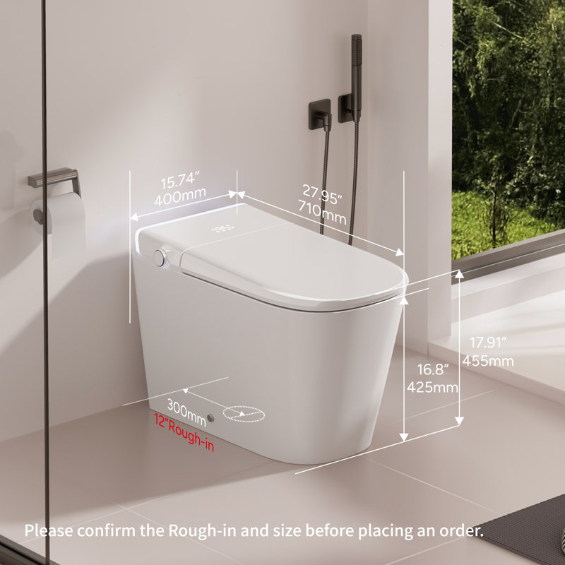 KE KING Smart Toilet with Bidet Build-in ADA Comfort Height Floor Mounted Bidet Toilet (12'' Rough-in)