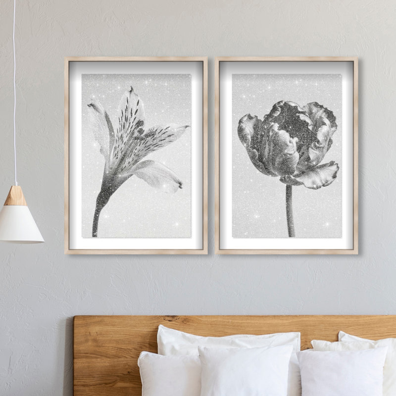 Peeking Flowers Set Set by Oliver Gal, 37" H x 25" W, Natural Oak Shadowbox