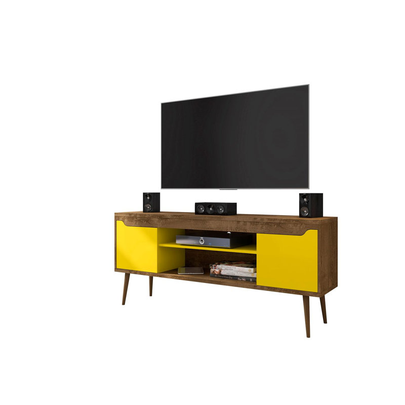 Delaini TV Stand for TVs up to 60", Rustic Brown/Yellow