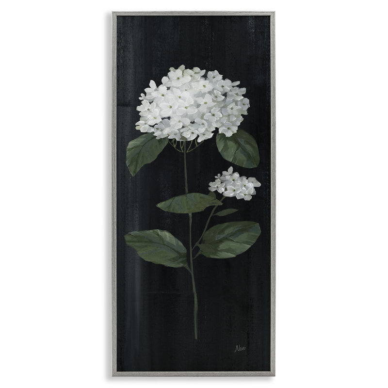 «Hydrangea Flower Blossom Distress Dark» par Nan - peinture sur toile avec cadre flottant, H 24 po x l 10 po x P 1,5 po