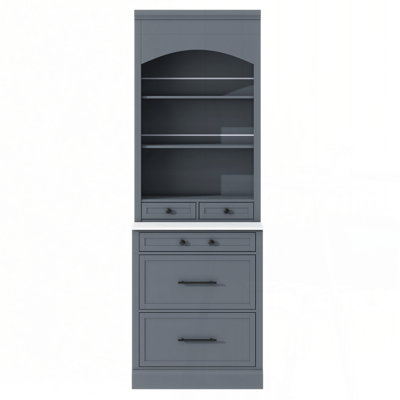 [Assembly Video Provided] TOPMAX Modern 83.7inch High Kitchen Pantry, Freestanding Tall Kitchen Hutch with Faux Marble Top, Display Cupboard Cabinet with 5 Storage Drawers and Adjustable Shelf, Gray