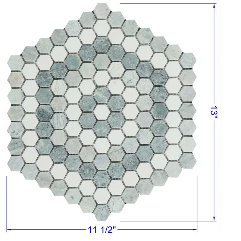 Carreau de marbre et plancher hexagonal 1 po Honeycomb, Vert/blanc