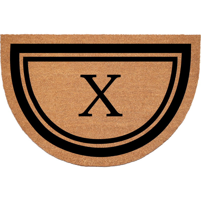 Half Circle Black Border 18 x 30 Monogram Doormat , X