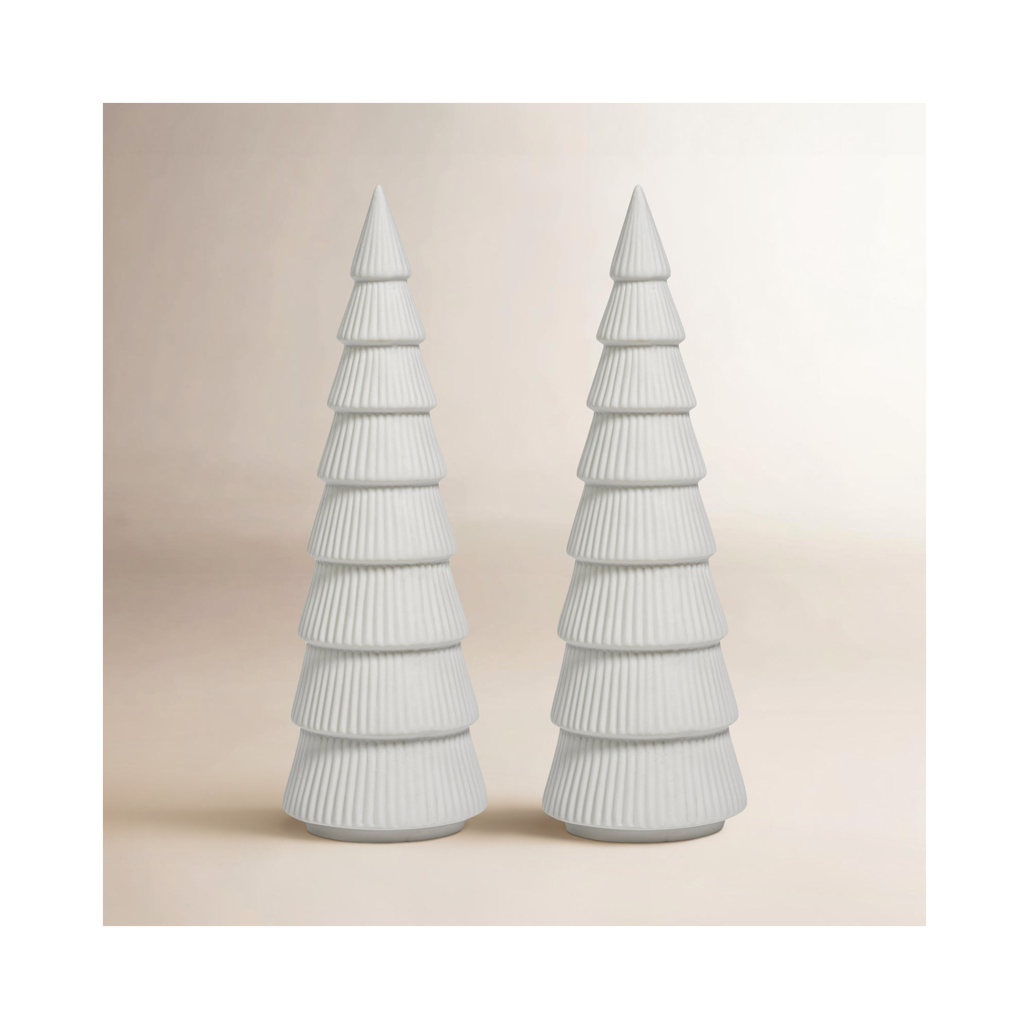 Set of 2 Glazed Tree Sculpture, White, 12" H x 4" W x 4" D