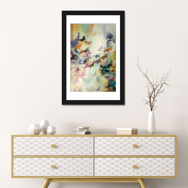 «Mariposas III», impression sur toile, H 24 po x l 16 po x P 1 po, Papier d'art encadré noir