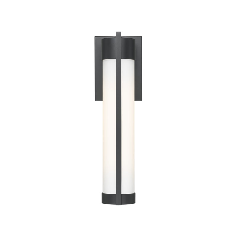 Applique murale d'extérieur 1 lumière noir mat 16 po avec verre blanc Stratford, Blanc, Noir mat, 16.63