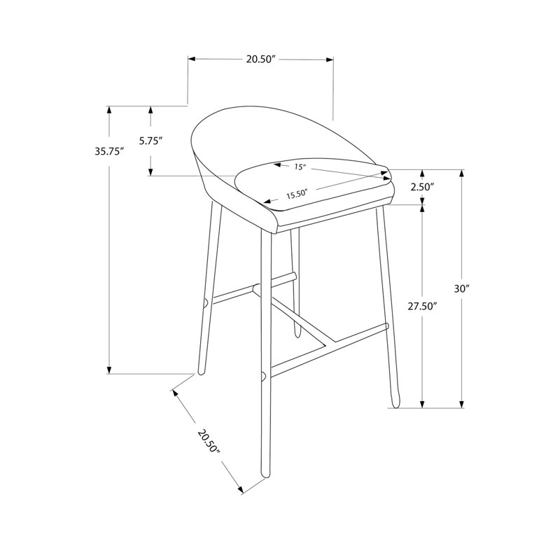 De 2 tabourets de bar modernes, pieds en métal, siège rembourré en mousse grise, supports au design peu encombrant, tissu texturé, dossier confortable
